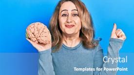  Presentation with brain - Presentation consisting of middle-age-caucasian-woman-holding background and a teal colored foreground