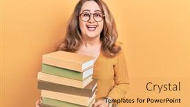  Presentation with crazy - PPT layouts enhanced with middle-age-caucasian-woman-holding background and a yellow colored foreground