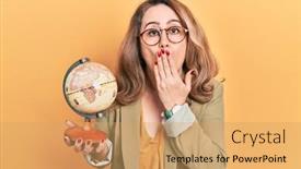  Presentation with woman world - Presentation theme consisting of middle-age-caucasian-woman-holding background and a yellow colored foreground