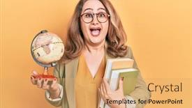  Presentation with woman world - Presentation theme enhanced with middle-age-caucasian-woman-holding background and a yellow colored foreground