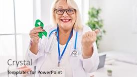  Presentation with ribbon-green - Presentation consisting of middle-age-caucasian-woman-holding background and a lemonade colored foreground