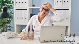  Presentation with anatomical head - Presentation theme consisting of middle-age-caucasian-woman-holding background and a light gray colored foreground