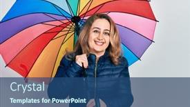  Presentation with umbrella - Presentation enhanced with middle-age-caucasian-woman-holding background and a ocean colored foreground