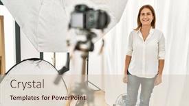  Presentation with photograph - PPT theme featuring middle-age-caucasian-woman-model background and a lemonade colored foreground