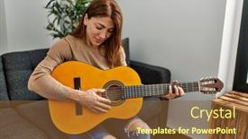  Presentation with classical guitar - Presentation consisting of middle-age-caucasian-woman-playing background and a tawny brown colored foreground