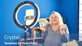  Presentation with recording - Slide set featuring middle-age-caucasian-woman-recording background and a ocean colored foreground