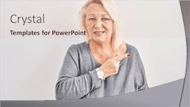  Presentation with forefinger - Presentation theme with middle-age-caucasian-woman-standing background and a lemonade colored foreground