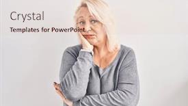  Presentation with depression - Presentation design enhanced with middle-age-caucasian-woman-standing background and a lemonade colored foreground