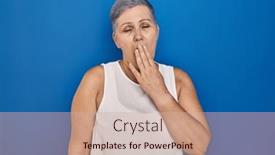  Presentation with sleepiness - PPT theme consisting of middle-age-caucasian-woman-standing background and a soft green colored foreground