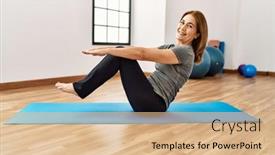  Presentation with exercise sport - PPT layouts with middle-age-caucasian-woman-training background and a coral colored foreground