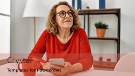  Presentation with woman - Slides having middle-age-caucasian-woman-using background and a  colored foreground