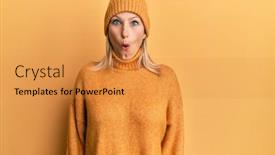  Presentation with wool - Colorful presentation theme enhanced with middle-age-caucasian-woman-wearing backdrop and a gold colored foreground