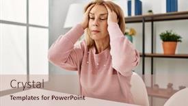  Presentation with stressed - Presentation theme with middle-age-caucasian-woman-wearing background and a coral colored foreground