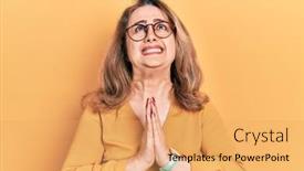  Presentation with praying hands - PPT theme having middle-age-caucasian-woman-wearing background and a  colored foreground