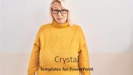  Presentation with crying - Slides consisting of middle-age-caucasian-woman-wearing background and a yellow colored foreground