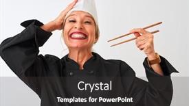  Presentation with chopsticks - Audience pleasing slides consisting of middle-age-chef-woman-wearing backdrop and a dark gray colored foreground