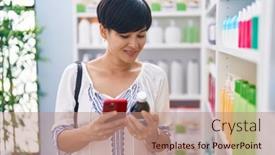  Presentation with chinese medicine - Slide deck with middle-age-chinese-woman-customer background and a coral colored foreground