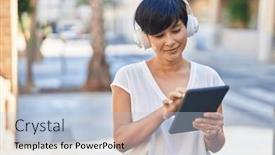  Presentation with chinese - PPT theme enhanced with middle-age-chinese-woman-smiling and a light blue colored foreground