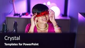  Presentation with virtual reality - Presentation theme consisting of middle-age-chinese-woman-streamer background and a black colored foreground