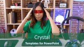  Presentation with virtual hand - Presentation theme having middle-age-chinese-woman-wearing background and a ocean colored foreground