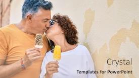  Presentation with wall street - Beautiful PPT theme featuring middle-age-couple-eating-ice backdrop and a lemonade colored foreground