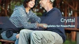  Presentation with togetherness - Cool new PPT theme with middle-age couple enjoying togetherness sitting on a bench in the forest looking at each other tenderly backdrop and a ocean colored foreground