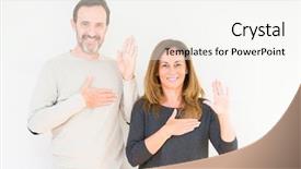  Presentation with hand palm - PPT theme consisting of middle age couple in love background and a white colored foreground
