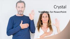  Presentation with hand palm - PPT layouts having middle age couple in love background and a sky blue colored foreground