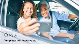  Presentation with car picture - PPT theme featuring middle-age-couple-in-love background and a light blue colored foreground