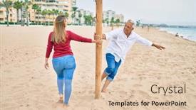  Presentation with walking together - Audience pleasing slides consisting of middle-age-couple-in-love backdrop and a lemonade colored foreground
