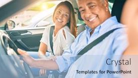  Presentation with car picture - Colorful PPT theme enhanced with middle-age-couple-in-love backdrop and a light blue colored foreground