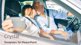  Presentation with car picture - Amazing presentation design having middle-age-couple-in-love backdrop and a lemonade colored foreground