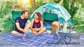  Presentation with camping - Amazing theme having middle-age-couple-of-hiker backdrop and a light blue colored foreground