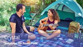  Presentation with classical guitar - Presentation design consisting of middle-age-couple-of-hiker background and a teal colored foreground