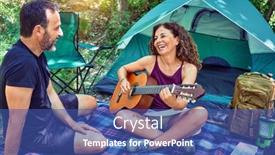  Presentation with classical guitar - Amazing PPT theme having middle-age-couple-of-hiker backdrop and a ocean colored foreground