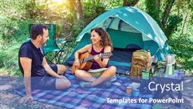  Presentation with classical - Slide set consisting of middle-age-couple-of-hiker background and a teal colored foreground