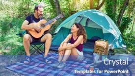  Presentation with classical guitar - PPT theme with middle-age-couple-of-hiker background and a teal colored foreground