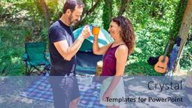  Presentation with camping - Slide set having middle-age-couple-of-hiker background and a teal colored foreground