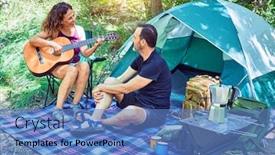  Presentation with classical guitar - PPT layouts consisting of middle-age-couple-of-hikers background and a teal colored foreground