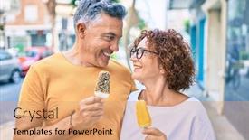  Presentation with ice cream - Presentation design featuring middle-age-couple-smiling-happy background and a coral colored foreground