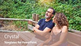  Presentation with dog park - Colorful PPT layouts enhanced with middle-age-couple-smiling-happy backdrop and a coral colored foreground