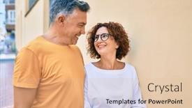  Presentation with wall street - Colorful presentation design enhanced with middle-age-couple-smiling-happy backdrop and a lemonade colored foreground