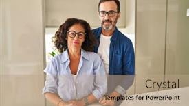  Presentation with together - Slides having middle-age-couple-standing-together background and a coral colored foreground