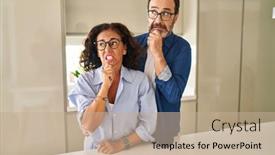  Presentation with together - PPT theme having middle-age-couple-standing-together background and a coral colored foreground