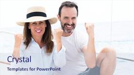  Presentation with sailboat - PPT layouts featuring middle age couple traveling background and a sky blue colored foreground