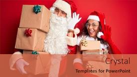  Presentation with santa - Amazing PPT theme having middle-age-couple-wearing-santa backdrop and a coral colored foreground