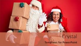  Presentation with santa - Cool new presentation theme with middle-age-couple-wearing-santa backdrop and a coral colored foreground