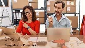  Presentation with working - Slides with middle-age-couple-working background and a  colored foreground