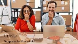  Presentation with working - Theme consisting of middle-age-couple-working background and a  colored foreground