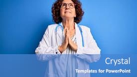  Presentation with hope - Colorful presentation enhanced with middle-age-curly-hair-doctor backdrop and a teal colored foreground